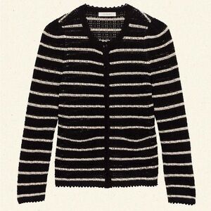Doen Black and White Striped Therese Cardigan